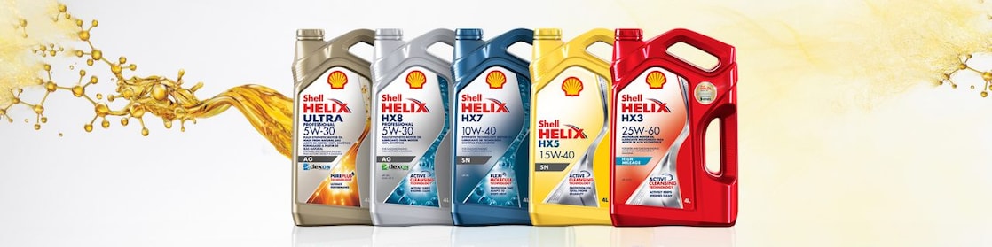 Cinco bidones Shell Helix con fondo Pureplus