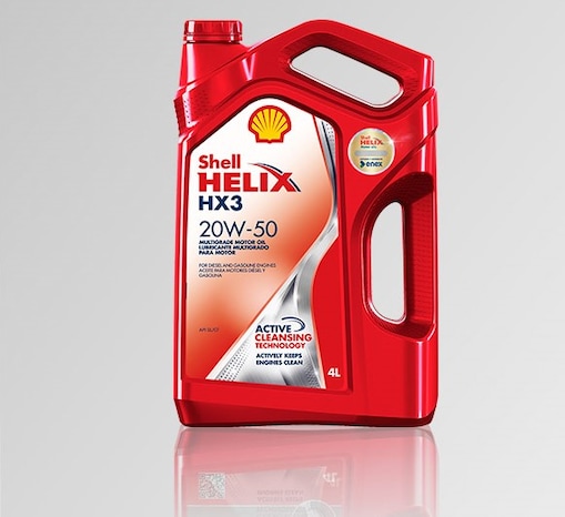 Bidón Shell Helix HX3 20W50 con fondo gris