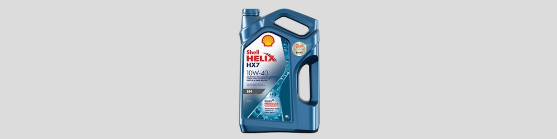Bidón Shell Helix HX7 10W40 con fondo gris.