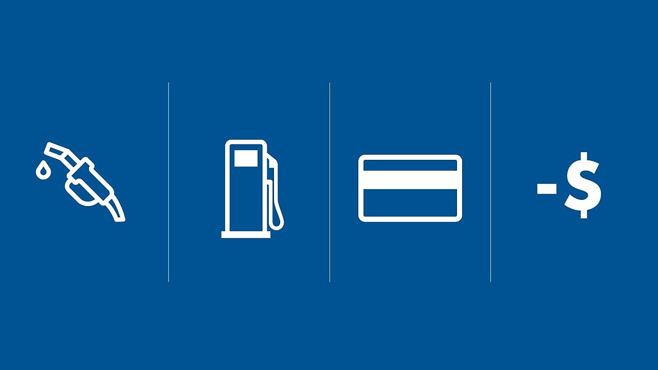 Iconos relacionados al combustible en fondo azul 